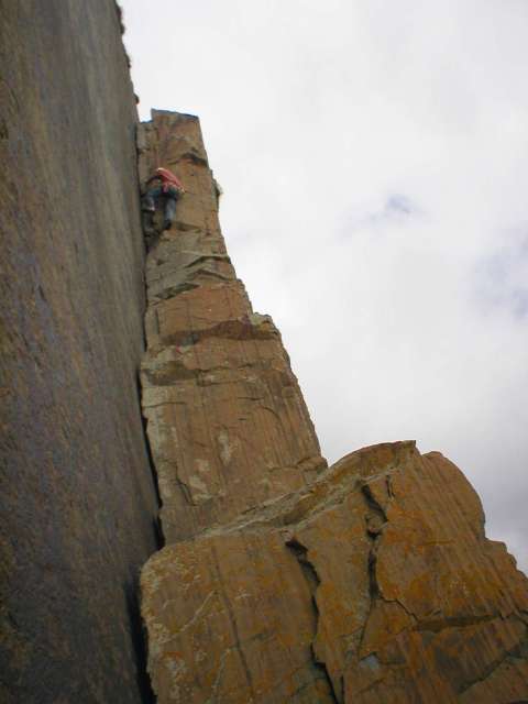 Stu climbing at Carreg y Barcud