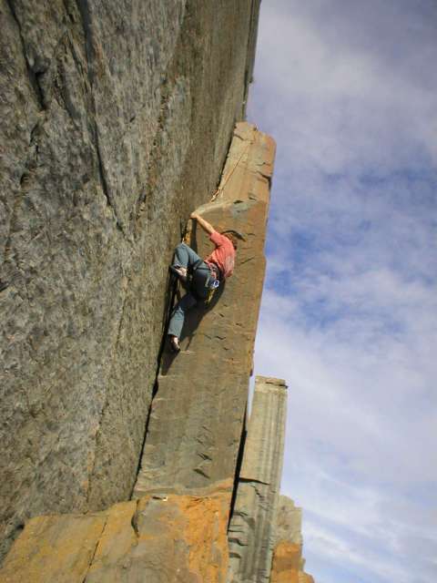 Stu climbing at Carreg y Barcud
